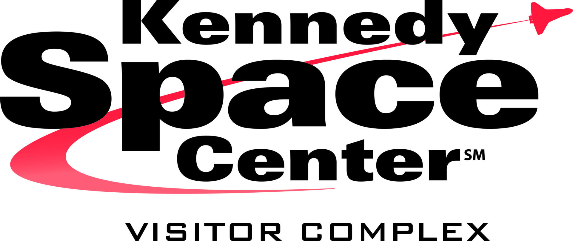 A black and red logo for the kennedy space center visitor complex.